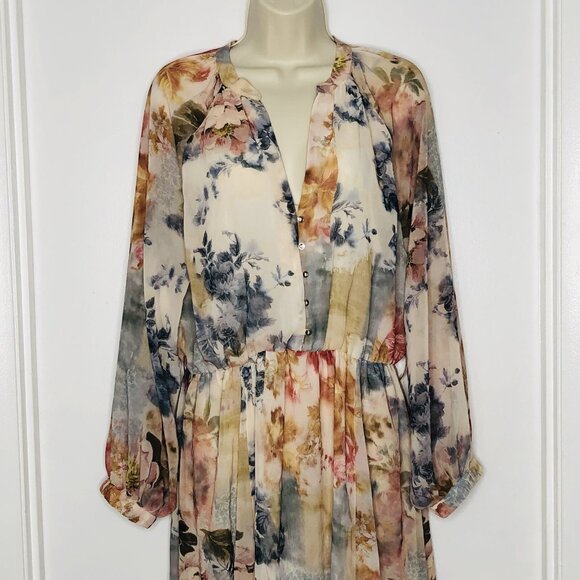 ZARA Women Floral Printed Midi Dress Size L Watercolor Artsy Beachy Blogger Fav - Picture 7 of 15